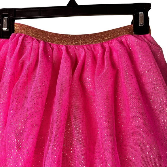 B tween Girls Sparkle Tulle Skirt Size 10 Hot Pink Gold Glitter Elastic Waist - Picture 1 of 5